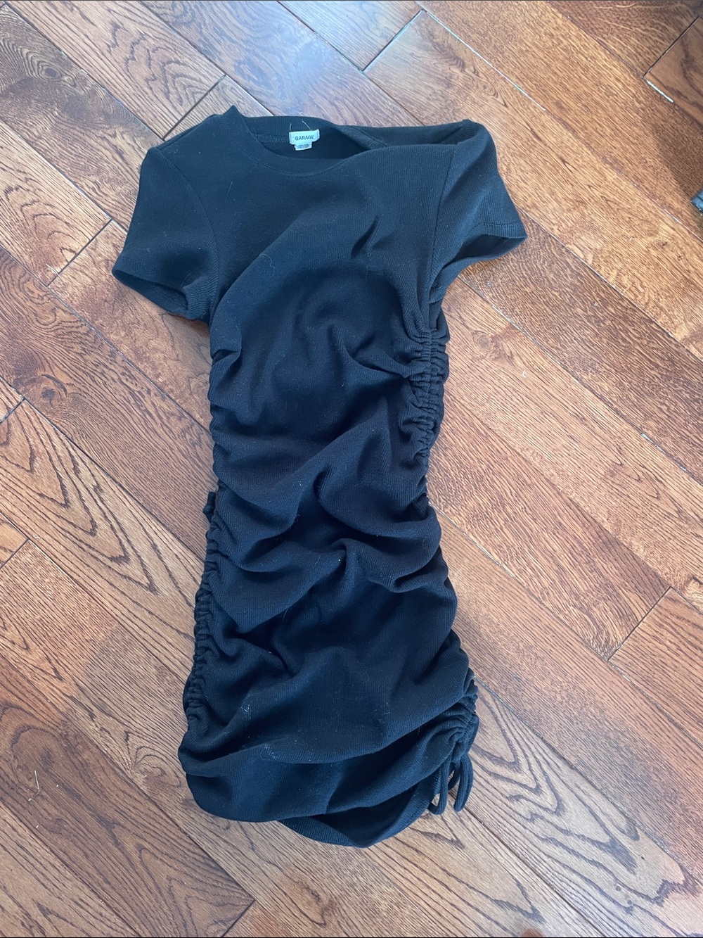 Garage Black Ruched Short Sleeve Mini Dress